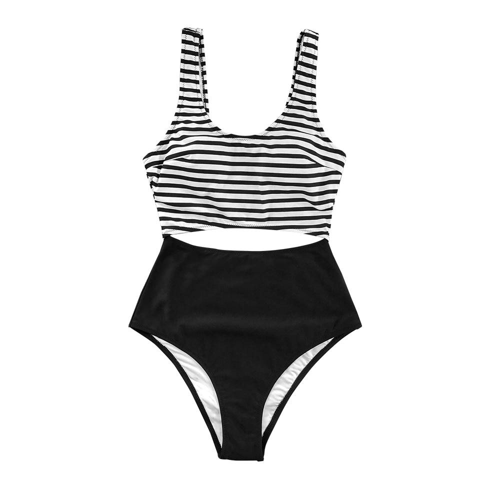 Striped Cut Out One Piece Swimsuit For Women 2109